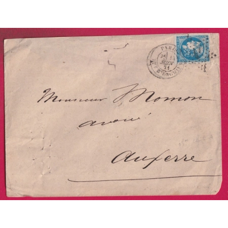 N°46B PARIS ETOILE 4 RUE D'ENGHEINS POUR AUXERRE YONNE 14 JUIN 1871 RARE LETTRE