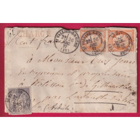 N°38 PAIRE + 77 MIXTE SAGE CERES CAD TYPE 16 ST VALLIER SUR RHONE DROME LETTRE CHARGE POUR LA VOULTE ARDECHE LETTRE