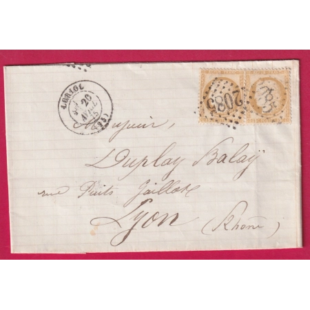 N°55 X2 GC 2085 LORIOL DROME POUR LYON 5C EN TROP 1875 LETTRE