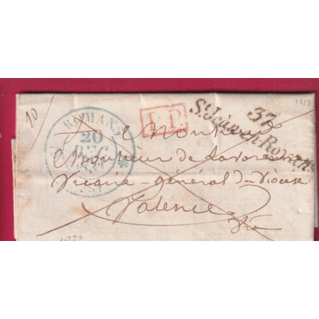 CURSIVE 37 ST JEAN EN ROYANS ISERE + PP CAD BLEU TYPE 12 ROMANS DROME POUR VALENCE CAD ROUGE AU DOS LETTRE