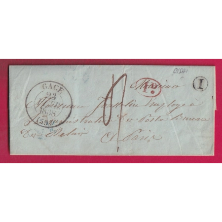 CAD TYPE 13 GACE ORNE 1838 BOITE RURALE I CISAI DECIME RURAL POUR PARIS LETTRE