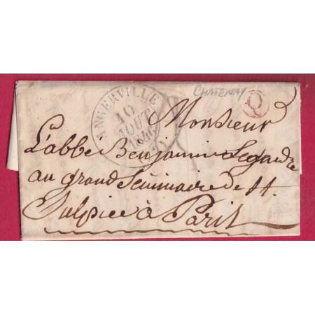 CAD TYPE 13 ANGERVILLE SEINE ET OISE BOITE RURALE Q EN ROUGE CHATENAY POUR PARIS 1848 LETTRE