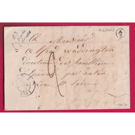 CURSIVE 83 LA ROCHE S CIDRONNE YONNE BOITE RURALE SUPPLEMENTAIRE A2 MIGENNES POUR EPINAC SAONE ET LOIRE LETTRE