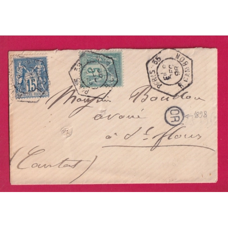 N°75 90 LEVEE EXCEPTIONELLE E1 PARIS 35 R CAMBON POUR ST FLOUR CANTAL 1898 LETTRE