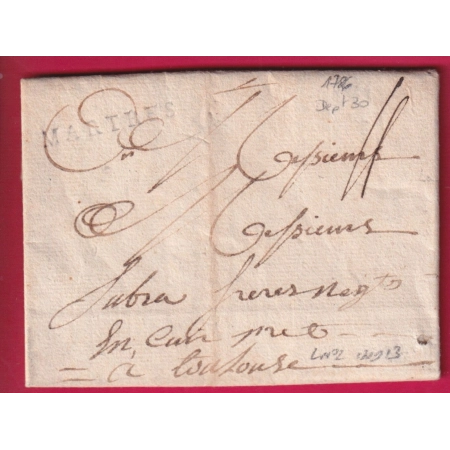 MARQUE MARTRES HAUTE GARONNE 1786 LENAIN N°2 INDICE 13 POUR TOULOUSE LETTRE
