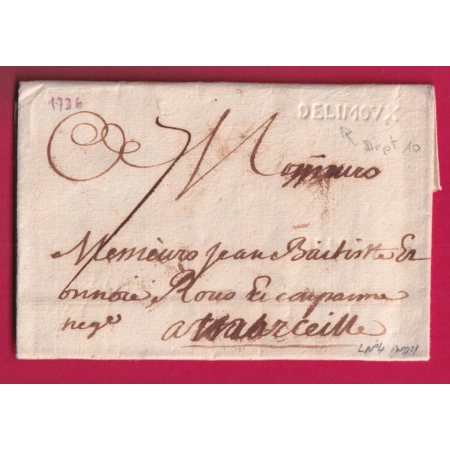 MARQUE A SEC LIMOUX AUDE 1736 POUR MARSEILLE LENAIN N°4 INDICE 11 LETTRE