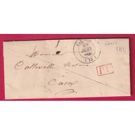 CAD TYPE 14 FALAISE CALVADOS + PP ROUGE OR DE CROCY POUR CAEN 1840 LETTRE