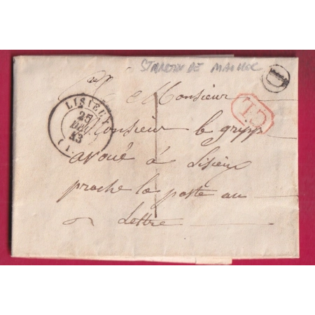 CAD TYPE 15 LISIEUX CALVADOS CL ROUGE + TAXE LOCALE 1 BOITE RURALE D SAINT MARTIN DE MAILLOC POUR LISIEUX LETTRE