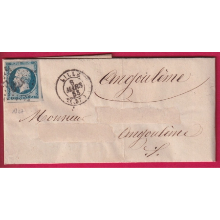 N°10 TB TROIS VOISINS PC 1727 LILLE NORD POUR ANGOULEME CHARENTE 1853 LETTRE
