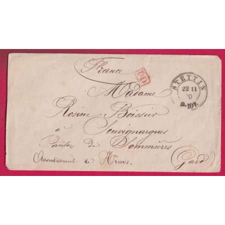 GUERRE 1870 PRISONNIER DE GUERRE ENVELOPPE IMPRIME STETTIN POUR SOMMIERES GARD 22.11.1870 LETTRE