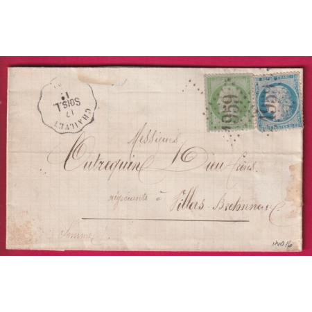 N°20 37 GC 1959 CONVOYEUR STATION CHAILVET AISNE 17.10.1870 POUR VILLERS BRETONNEUX SOMME LETTRE