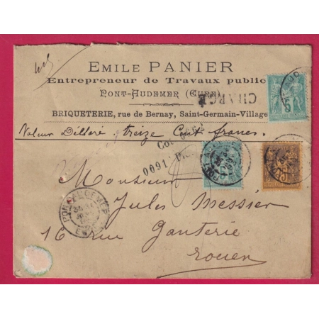N°75 99 PONT AUDEMER EURE  LETTRE CHARGE POUR ROUEN LETTRE