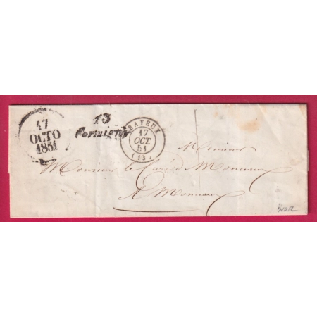 CURSIVE 13 FORMIGNY CALVADOS TAXE LOCALE 1 CAD TYPE 15 BAYEUX POUR MONCEAUX LETTRE
