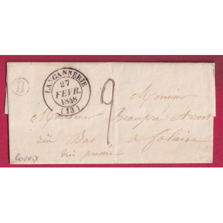 CAD TYPE 14 LANGANNERIE 1848 BOITE RURALE H GOUVIX POUR FALAISE LETTRE