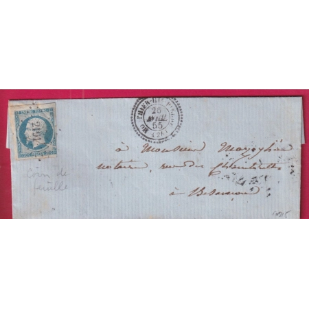 N°14 COIN DE FEUILLE BLEU LAITEUX PC 2191 MOUTHIER HAUTE PIERRE DOUBS POUR BESANCON INDICE 15 LETTRE