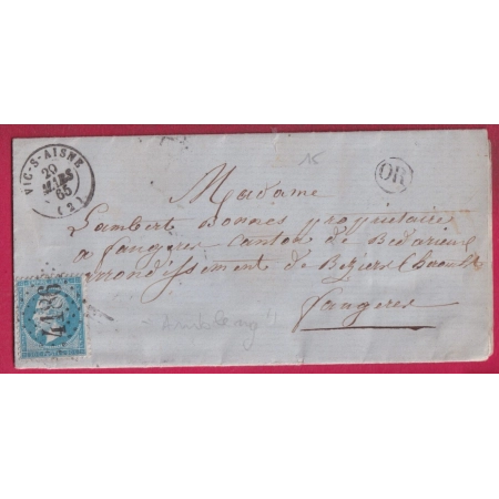 N°22 GC 4186 VIC SUR AISNE OR AMBLENY POUR FAUGERES HERAULT 1865 LETTRE