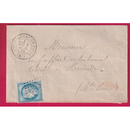 N°60 GC 855 CHAMPAGNAC LE VIEUX HAUTE LOIRE POUR BRIOUDE 1875 INDICE 17 LETTRE