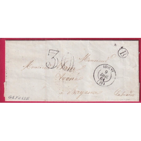 CAD TYPE 15 ISIGNY CALVADOS BOITE RURALE B GEFOSSE POUR BAYEUX 1861 LETTRE