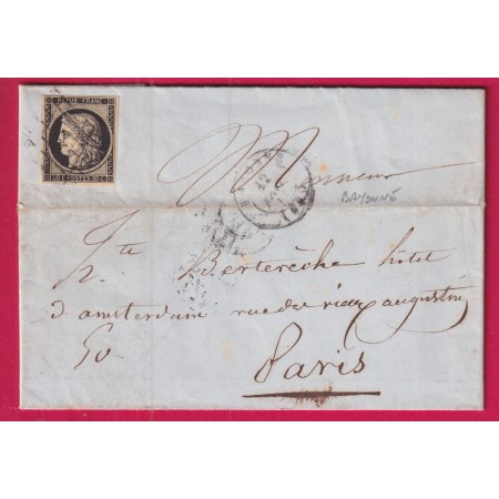 N°3 GRILLE BAYONNE BASSES PYRENEES POUR PARIS 1850 LETTRE