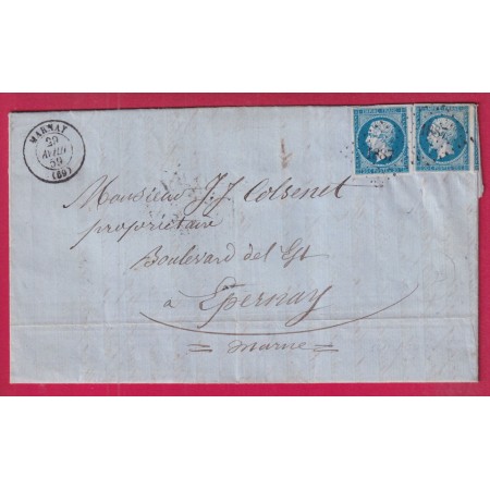 N°14 X2 TB PC 1887 MARNAY HAUTE SAONE POUR EPERNAY MARNE 1859 LETTRE