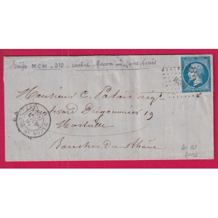 N°14 AMBULANT MCM MACON A MONTCENIS TEXTE AIX LES BAINS 16 AOUT 1860 DANS LES PREMIERS JOUR DU CACHET FRANCAIS SAVOIE