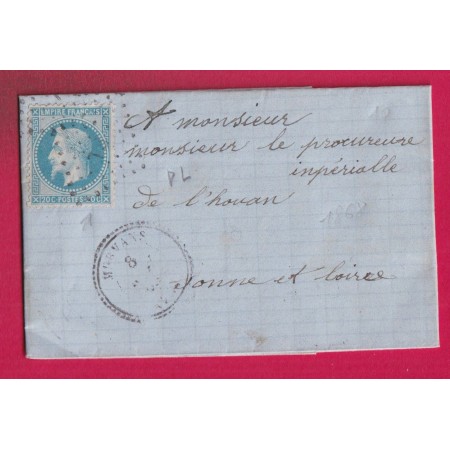 N°29 LOSANGE PL AMBULANT PARIS LYON + CAD TYPE 22 MERVANS SAONE ET LOIRE POUR LOUANS LETTRE