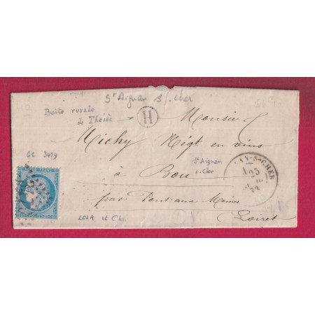 N°60 GC 3479 ST AIGNAN SUR CHER BOITE RURALE H THESEE POUR BOU LETTRE
