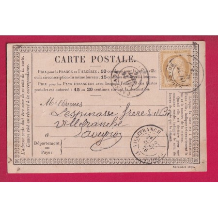 N°55 CAD TYPE 17 CAUSSADE TARN ET GARONNE POUR VILLEFANCHE DE ROUERGUE AVEYRON CARTE PRECURSEUR LETTRE