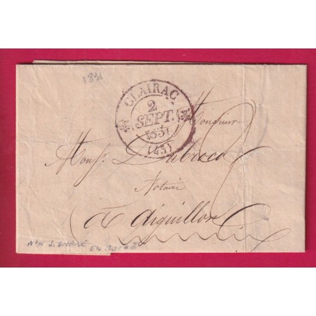 CAD TYPE 12 CLAIRAC EN ROUGE LOT ET GARONNE RARE NON SIGNALE PAR CHEVALIER 1831 POUR AIGUILLON LETTRE