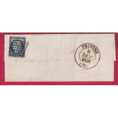 N°4 GRILLE + CAD TYPE 13 PROVINS SEINE ET MARNE 1850 POUR PARIS LETTRE