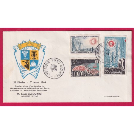TAAF N° 20 21 PA N°7 ILE ST PAUL ET AMSTERDAM VISITE MINISTRE MR JACQUINOT 1964 LETTRE