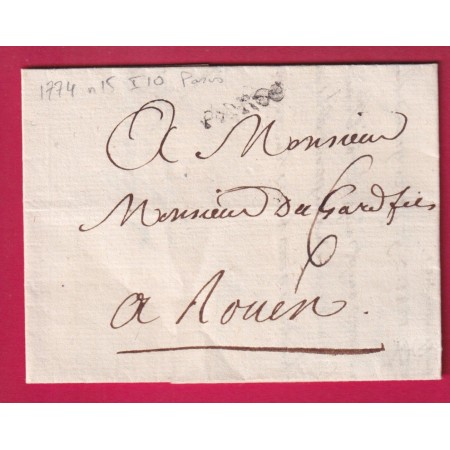 MARQUE PARIS INFINI LENAIN N°15 1774 POUR ROUEN SEINE INFERIEURE INDICE 10 LETTRE