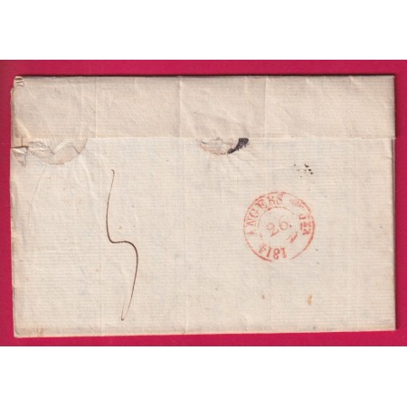 MARQUE 60PP PORT PAYE PARIS CACHET ARRIVE SPECIAL ANGERS 1814 MAINE ET LOIRE LETTRE