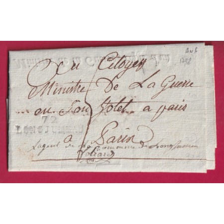 MARQUE 72 LONGJUMEAU SEINE ET OISE POUR PARIS BEAU TEXTE POLICE MILITAIRE AN6 1798 LETTRE