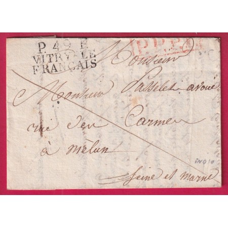 MARQUE P49P VITRY LE FRANCAIS MARNE PPPP POUR MELUN SEINE ET MARNE 1821 BON DE CHARGEMENT DANS TEXTE LETTRE