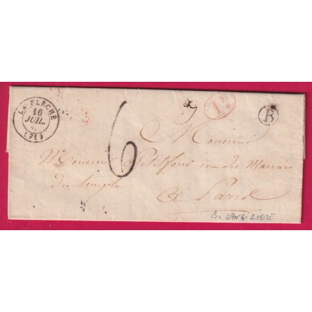 CAD TYPE 15 LA FLECHE SARTHE BOITE RURALE B LANGIZIERE DECIME RURAL TAXE TAMPON 6 POUR PARIS CACHET DE FACTEURS LETTRE