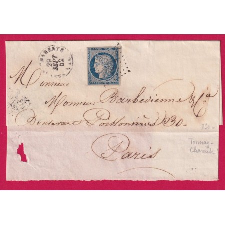 N°14 PC 3372 TONNAY CHARENTE POUR PARIS LETTRE