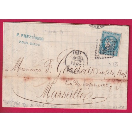 N°46A TB GC 3987 TOULOUSE HAUTE GARONNE POUR MARSEILLE LETTRE