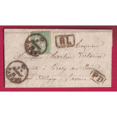 SUISSE N°30 TOUCHE SUR LETTRE FRONTALIERE RL ENCADRE GENEVE POUR GRESY SUR ISERE SAVOIE 1860 LETTRE