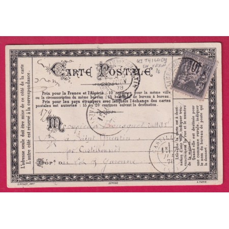 N°89 CAD LES THILLIERS EN VEXIN CARTE PRECUSEUR PRIVEE STENO DUPLOYER POUR CASTILLONNES LOT ET GARONNE 1876 LETTRE