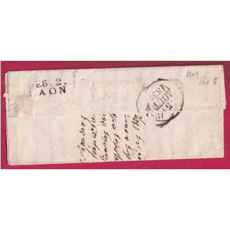 DEBOURSE DEB 2 LAON AISNE EN NOIR 1831 DEPART PARIS INDICE 18 22X9 LETTRE
