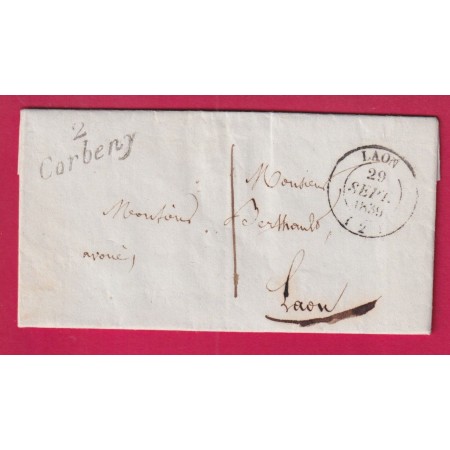 CURSIVE 2 CORBENY AISNE CAD TYPE 14 LAON TAXE LOCALE 1 POUR LAON LETTRE