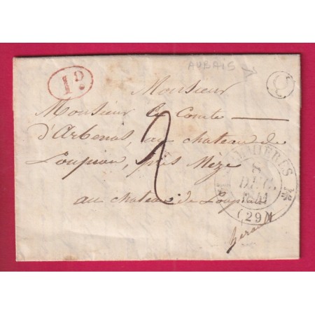CAD TYPE 12 SOMMIERES GARD BOITE RURALE Q AUBAIS + DECIME RURAL 1841 POUR LOUPIAN HERAULT LETTRE