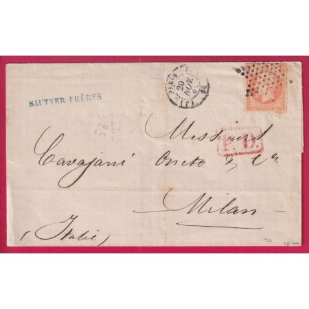 N°16 PARIS ETOILE PLEINE J 3 60 J POUR MILAN ITALIE SIGNE BRUN LETTRE