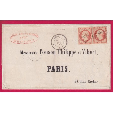 N°16 X2 PC 1818 LYON A 68 A POUR PARIS ENVELOPPE IMPRIMEE LETTRE