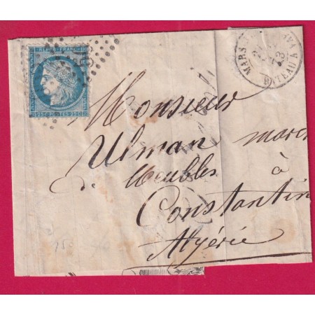 N°60 CAD MARSEILLE BATEAU A VAPEUR POUR CONSTANTINE ALGERIE 1873 LETTRE