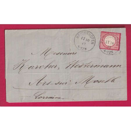 ALSACE LORRAINE REICHHOFFEN 1872 BAS RHIN POUR ARS SUR MOSELLE LETTRE