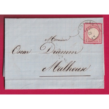 ALSACE LORRAINE ROTHAU 1872 BAS RHIN POUR MULHOUSE LETTRE