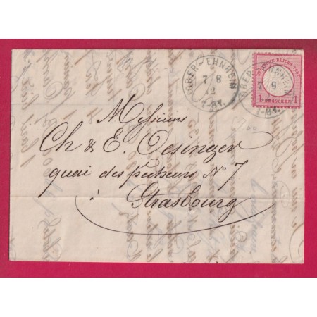 ALSACE LORRAINE OBERNAI OBERREHNHEIM 1872 POUR STRASBOURG LETTRE