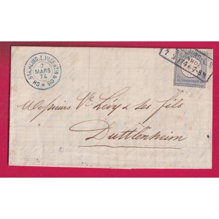 ALSACE LORRAINE STRASBOURG BAHNOF BAS RHIN 1874 POUR DUTTLENHEIM LETTRE